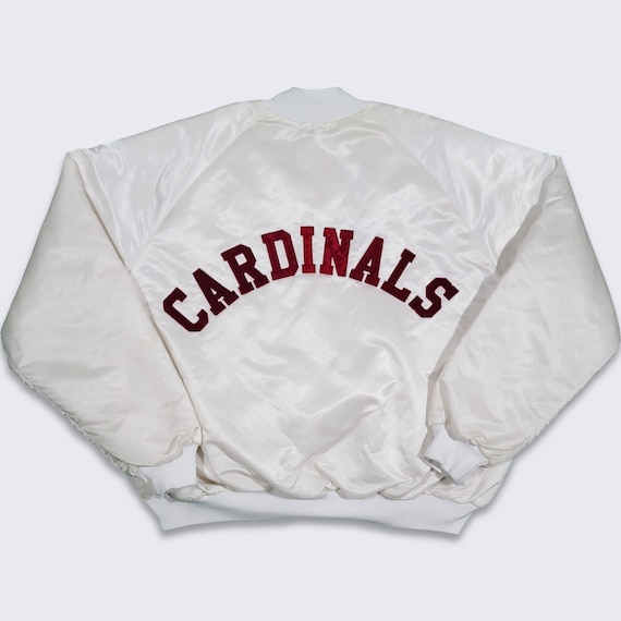 Arizona Cardinals Vintage 80s Chalk Line Satin Bomber Jacket - NFL Football Pearl White Coat - Very Rare Color Way - Size 2XL -FREE Shipping