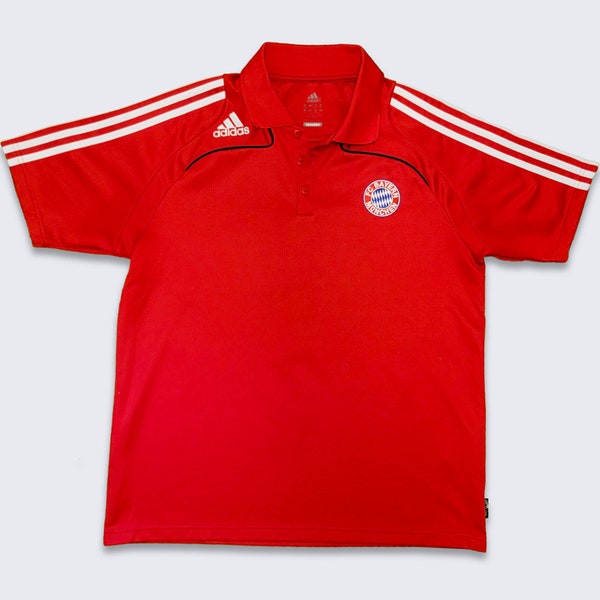 Bayern Munchen Vintage Adidas Fan Club Polo Shirt - Celebrating 2004 Championship - Red Athletic Shirt - Size Men's Medium - FREE SHIPPING