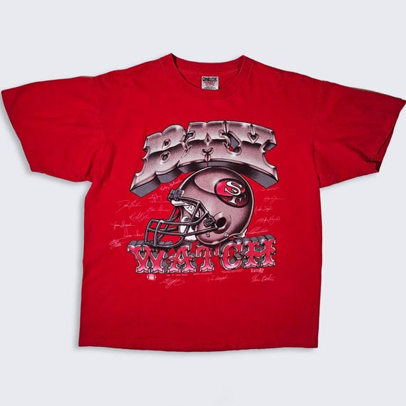 San Francisco 49ers Vintage 90s Bay Watch Rap T-Shirt - Single Stitch Oneita Red Tee - NFL - Size Men's : Extra Large ( XL ) - Free Shipping