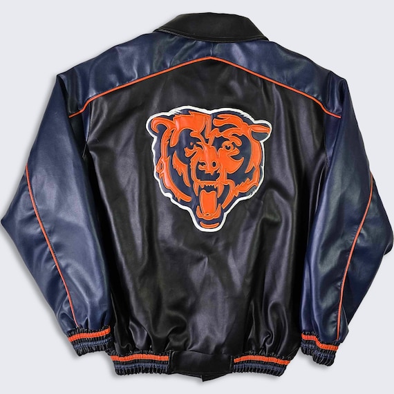 Chicago Bears NFL Football Leather Bomber Jacket - Black, Navy & Orange - Carl Banks G-III - Vegan Leather - Size Men's : M - Free Shipping