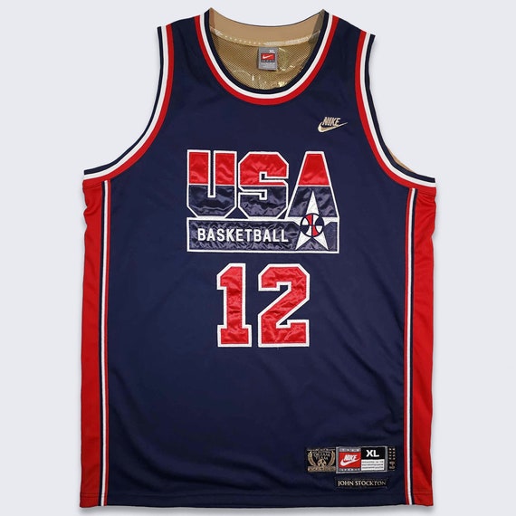 USA Basketball Vintage John Stockton Nike Basketball Jersey - Dream Team - Navy Blue Basketball Uniform Shirt - Size Men's XL Free SHIPPING