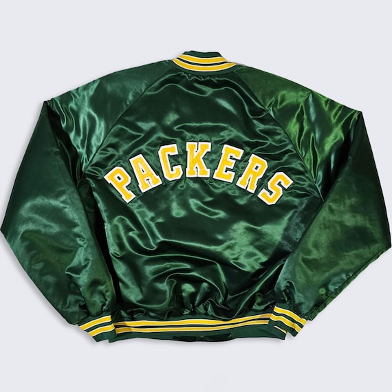 Green Bay Packers Vintage 80s Chalk Line Satin Bomber Jacket - Green Color Coat - Made in USA - Men's Size : Large ( L ) - Free Shipping