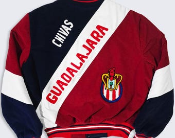 Chivas Guadalajara Vintage 90s Liga MX Soccer Bomber Jacket - Mexico Football Varsity Coat - Men's Size : Extra Large ( XL ) - Free Shipping