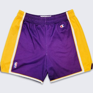 Los Angeles Lakers Vintage 90s Champion Basketball Shorts - Purple & Yellow Color Bottoms - NBA Basketball - Men&#39;s Size XL - Free SHIPPING