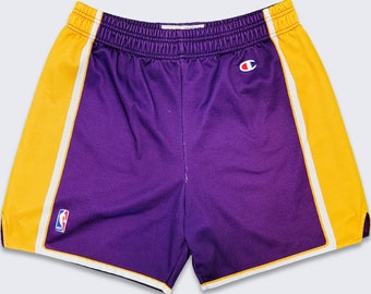 Los Angeles Lakers Vintage 90s Champion Basketball Shorts - Purple & Yellow Color Bottoms - NBA Basketball - Men's Size XL - Free SHIPPING