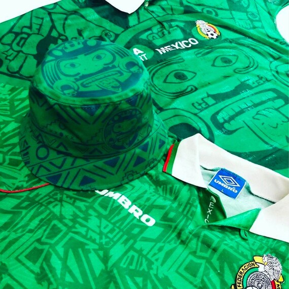 Mexico Soccer World Cup Retro Bucket Hat - Handmade - Based on Vintage Classic 90s Jerseys - Green Cap - Size Large & XL - FREE SHIPPING