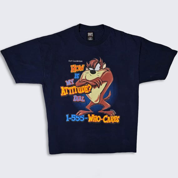Looney Tunes Vintage 90s Taz Attitude T-Shirt - Fort Lauderdale Florida - Warner Bros - Men's Size : Extra Large ( XL ) - FREE SHIPPING