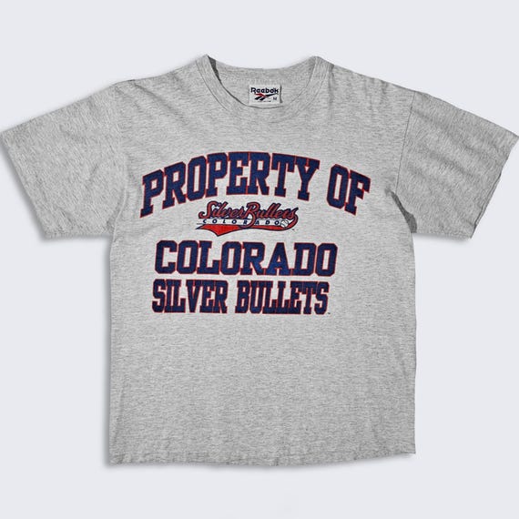 Colorado Silver Bullets Vintage 90s Reebok T-Shirt - All Women Baseball Team - Single Stitch Heather Gray Tee - Size: Medium - FREE SHIPPING