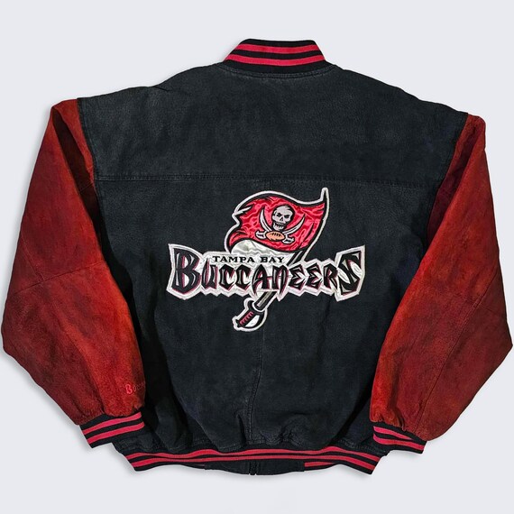 Tampa Bay Buccaneers Vintage 90s Suede Leather Bomber Jacket - NFL Game Day Football Varsity Coat - Size Men's : Medium (M) -  Free SHIPPING