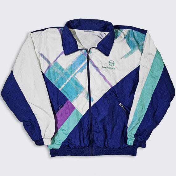 Sergio Tacchini Vintage 90s Windbreaker Track Jacket - Multicolor Lightweight Coat - Zipper Closure - Men's : Medium ( M ) - FREE SHIPPING