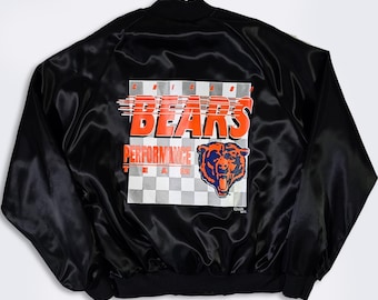 Chicago Bears NFL Football Leather Bomber Jacket - Black, Navy