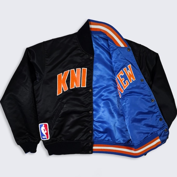 New York Knicks Vintage Starter Reversible Satin Bomber Jacket - NBA Basketball - Stitched On Logos - Men's Size: Medium (M) - FREE Shipping