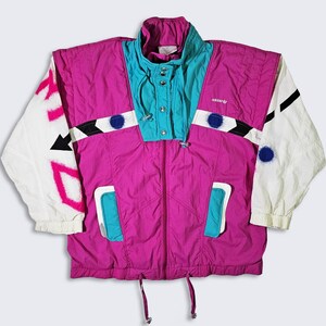 Adidas Originals Vintage 90s Neon Sport Jacket - Pink Teal White