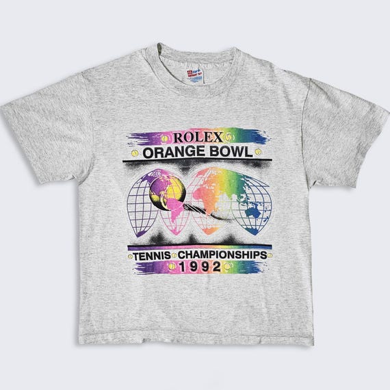 Rolex Vintage 90s Tennis Orange Bowl Championships T-Shirt - Single Stitch Hanes Heavyweight Tee - Men's Size : Large ( L ) - Free Shipping