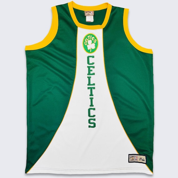 Celtics Green Yellow Stitch Basketball Jersey Majestic Hardwood Classics  Boston