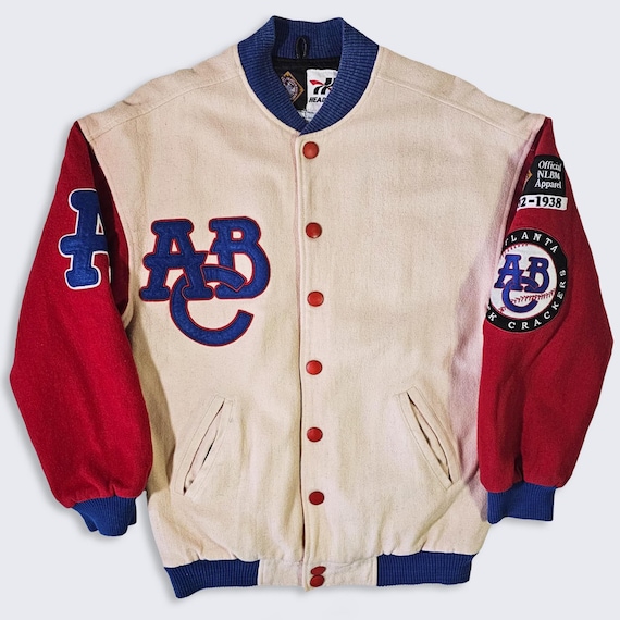 Atlanta Black Crackers Vintage Negro League Baseball Jacket - NLBM - Headgear Varsity Bomber Coat - Size Men's : Large ( L ) - FREE Shipping
