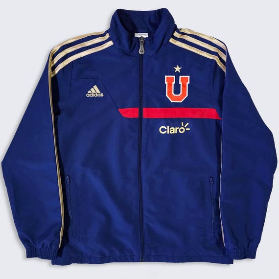 Universidad de Chile Adidas Soccer YOUTH Windbreaker Jacket - Blue Lightweight Coat - Stitched On Logos - Size : YOUTH M - Free Shipping