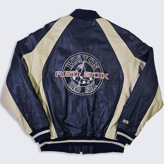 Boston Red Sox Vintage 90s Mirage Leather Jacket - MLB Genuine Merchandise - Navy Blue Coat - Men's Size: Extra Large ( XL ) - Free Shipping