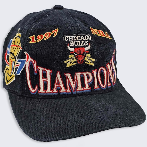 Chicago Bulls Vintage 90s Championship Logo Athletic Snapback Hat - Black Color Cap - NBA Licensed - One Size Fits All - FREE SHIPPING