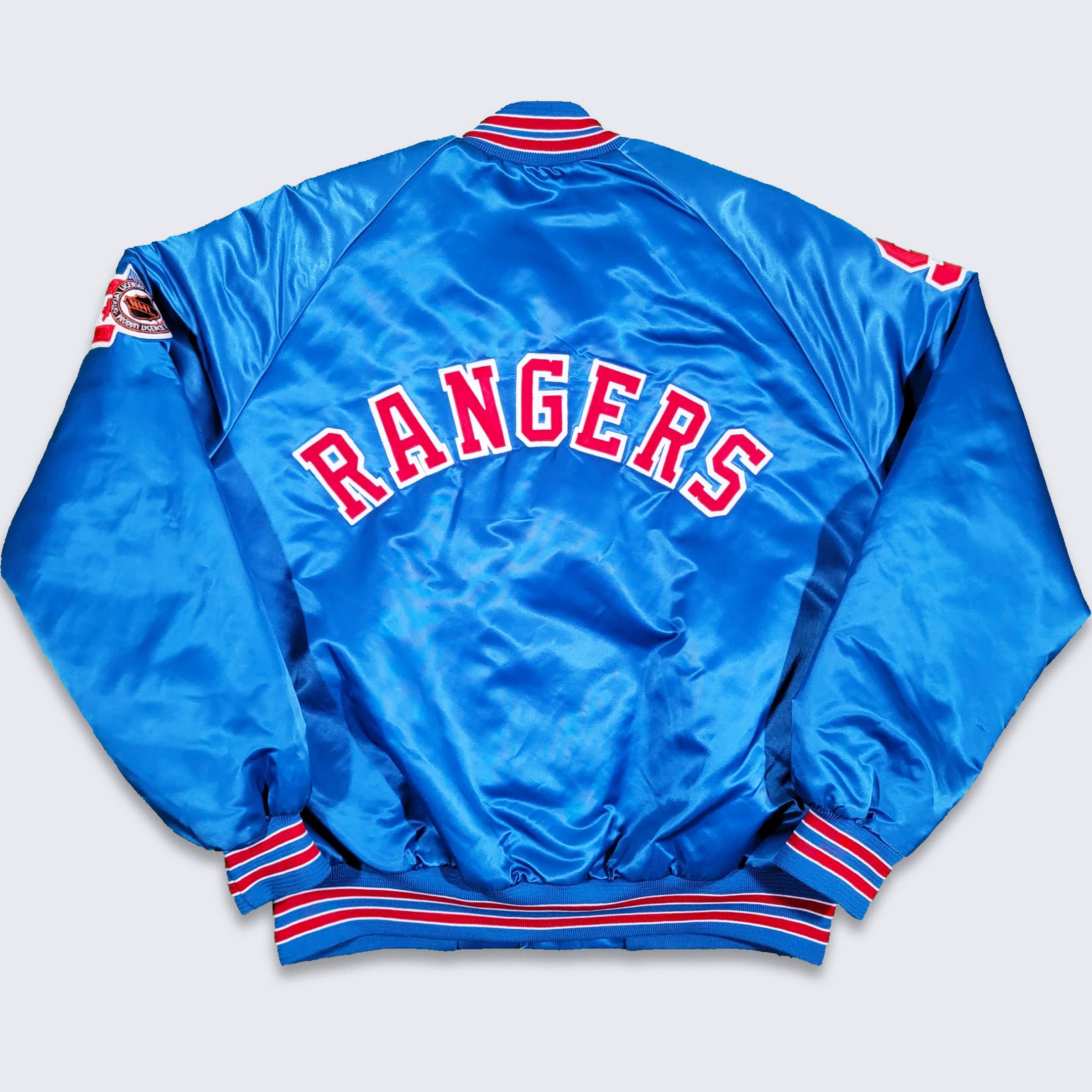 New York Rangers Vintage 80s Chalk Line Satin Bomber Jacket NHL