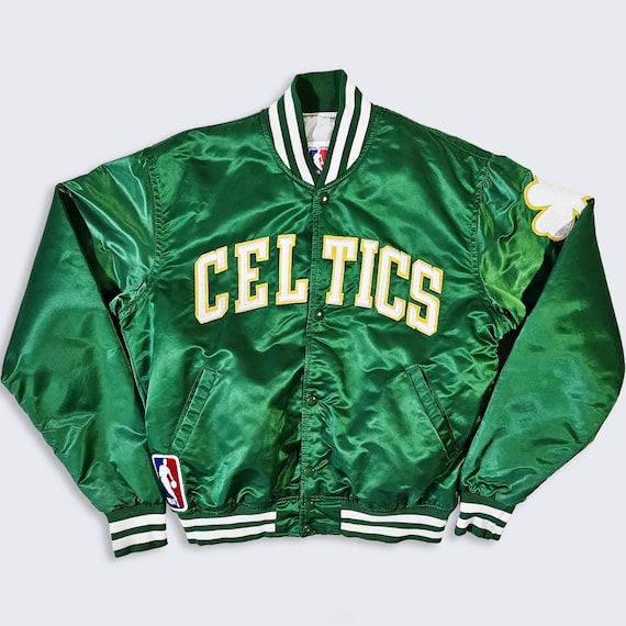 Boston Celtics Vintage 80s Starter Satin Bomber Jacket - NBA Basketball Green Coat - Made in USA - Size Men's : Medium ( M ) - Free Shipping