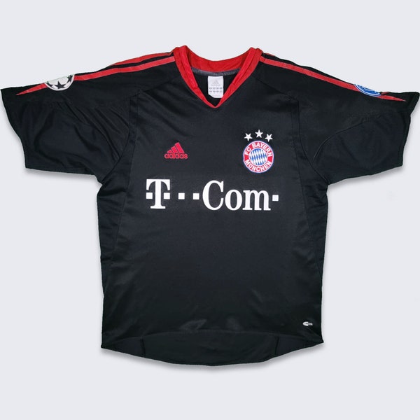 Bayern Munchen Vintage 00s Adidas Soccer Jersey - 2005 Black Third Kit Shirt - T Com Sponsor - Made in Portugal - Size M - FREE SHIPPING