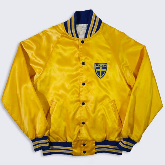 Sweden Vintage 90s Soccer World Cup Satin Bomber Jacket