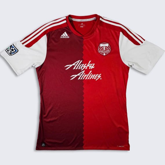 Portland Timbers Adidas MLS Away Red Soccer Jersey - Red and White Uniform Shirt - Climacool - Size Men's : Medium ( M ) - FREE SHIPPING