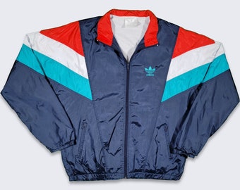 Adidas Vintage 90s Color Block Windbreaker Track Jacket - Stitched on Logos - Zipper Closure - Size Men's : Medium ( M ) - FREE SHIPPING