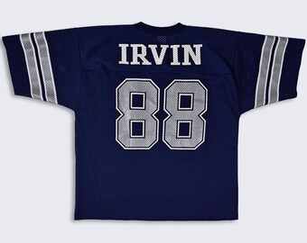 Dallas Cowboys Vintage 90s Michael Irvin Logo 7 Football Jersey - Navy Blue & Gray Uniform Shirt - Made in USA - Size : L - FREE Shipping