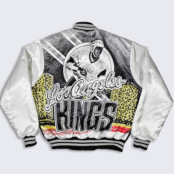 Los Angeles Kings Vintage 90s Chalk Line Fanimation Bomber Jacket - Quilted Lining - NHL Hockey Black White Coat - Size L - FREE Shipping