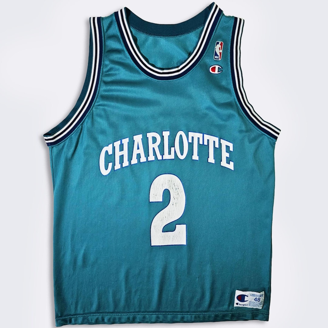 CHARLOTTE バスケットボール ユニフォーム 2号 48サイズ Charlotte Hornets Vintage 90s Larry Johnson Champion Basketball
