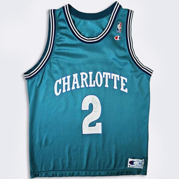 Charlotte Hornets Vintage 90s Larry Johnson Champion Basketball Jersey - NBA Basketball Blue Uniform Shirt - Size Men's XL - Free SHIPPING