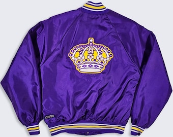 Los Angeles Kings Vintage 80s Starter Satin Bomber Jacket - Purple & Yellow ( Original Colors ) - Size Men's  Large ( L ) - FREE SHIPPING