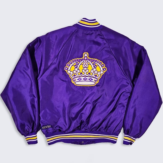 Los Angeles Kings Vintage 80s Starter Satin Bomber Jacket - Purple & Yellow ( Original Colors ) - Size Men's  Large ( L ) - FREE SHIPPING