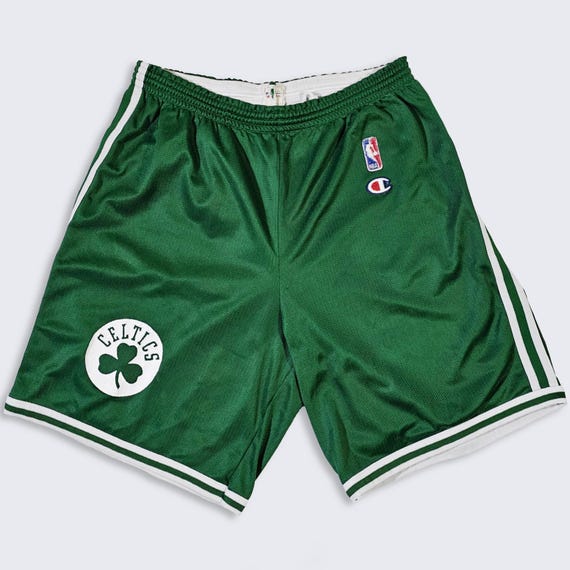 Boston Celtics Vintage 90s Champion Basketball Shorts - Green Color Uniform Bottoms - No Pockets - Men's Size : Medium ( M ) - FREE Shipping
