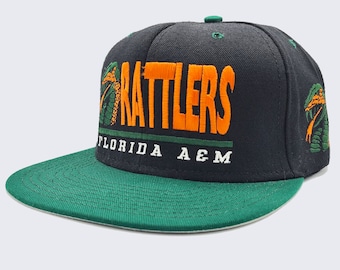 Florida A&M Rattlers Vintage 90s HBCU Snapback Hat - Black Green Orange Baseball Cap - Snake Logo on Side - One Size Fits All -FREE SHIPPING