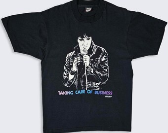 Elvis Presley Vintage 80s Taking Care of Business T-Shirt - Single Stitch Screen Stars Tee - Men's Size : Large ( L ) - FREE SHIPPING