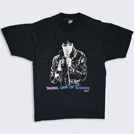 Elvis Presley Vintage 80s Taking Care of Business T-Shirt - Single Stitch Screen Stars Tee - Men's Size : Large ( L ) - FREE SHIPPING