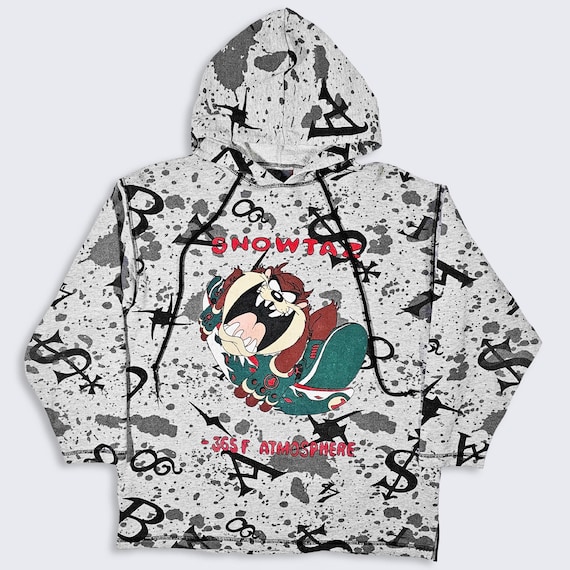 Taz Vintage 90s Looney Tunes Snowboard Hoodie Sweatshirt - Tasmanian Devil - Snowtaz -365 F Atmosphere - Size : Medium ( M ) - FREE Shipping