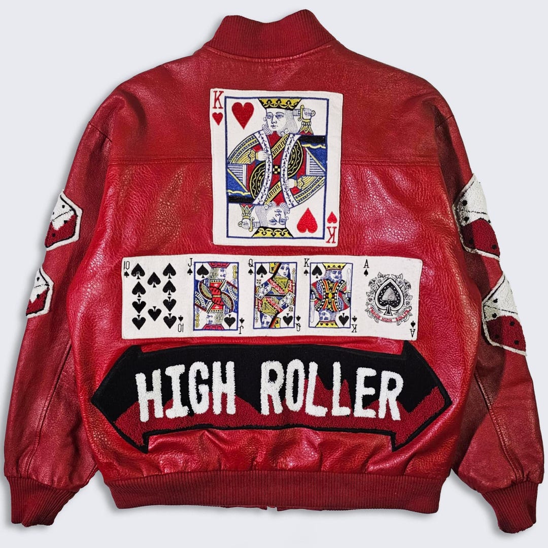 80s TROOP レザー ジャケット Troop Vintage 80s High Roller Gambler Leather Bomber Jacket - LL