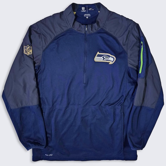 Seattle Seahawks Nike On Field Dri Fit Quarter Zip Jakcet - NFL Football Coach's Fleece Coat - Men's Size : Medium ( M ) - Free SHIPPING