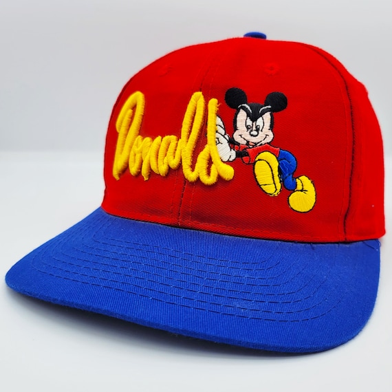 Mickey Mouse Vintage 90s Donald Duck Disney Snapback Hat - Goofy Hat Co - Red and Blue Baseball Cap - One Size Fits All - FREE SHIPPING