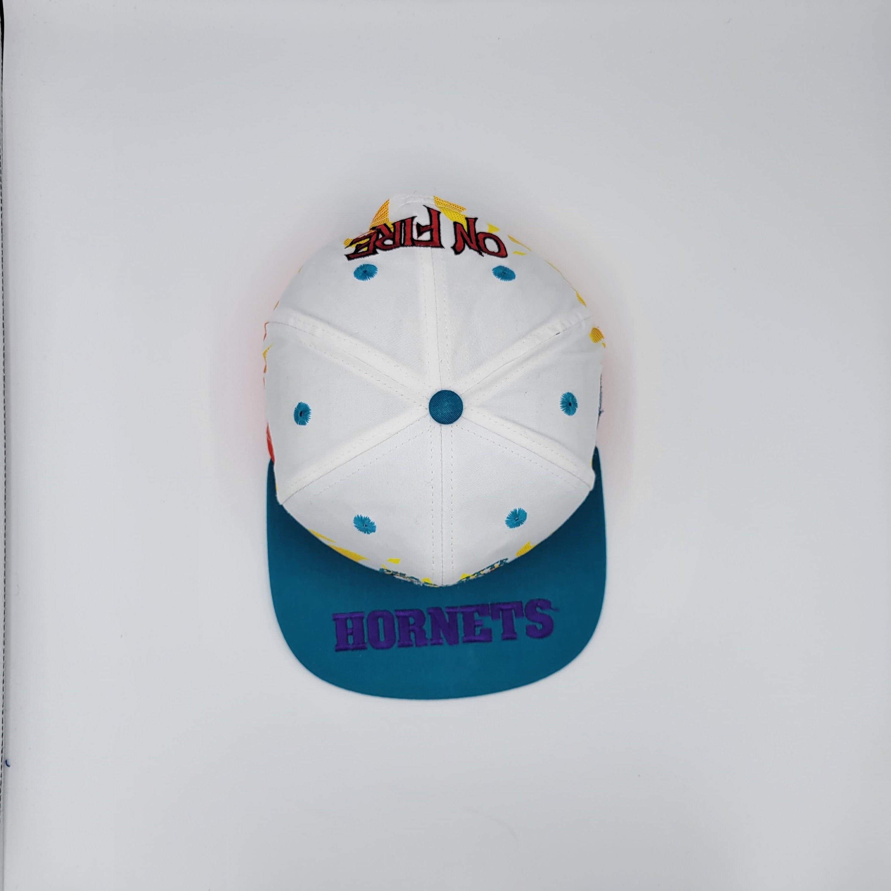 Charlotte Hornets Vintage 90s On Fire Flames Snapback Hat All Over