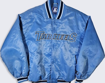 North Carolina Tar Heels Vintage 90s Starter Satin Bomber Jacket - UNC College Blue Coat - Men's Size : Extra Large ( XL ) - Free Shipping