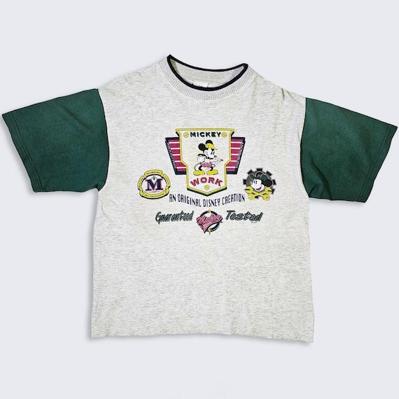 Mickey Mouse Vintage 90s Disney Work Union T-Shirt - Heather Gray Color Tee - Made in USA - Men's Size : Medium ( M ) - FREE SHIPPING