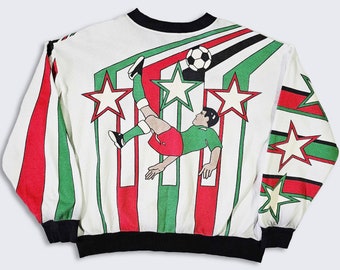 Mexico Vintage 90s AOP World Cup Soccer Crewneck Sweatshirt - Long Sleeve Pullover - Made in USA - Men's Size : Large ( L ) - Free Shipping