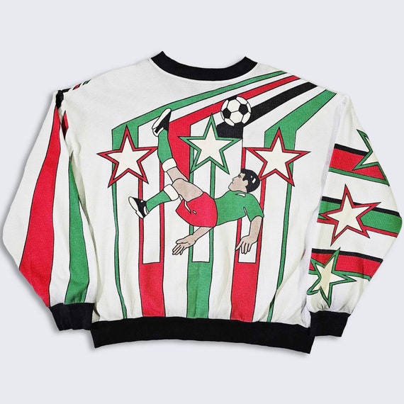 Mexico Vintage 90s AOP World Cup Soccer Crewneck Sweatshirt - Long Sleeve Pullover - Made in USA - Men's Size : Large ( L ) - Free Shipping