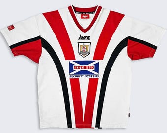 Airdrieonians FC Vintage 90s Scotland Avec Soccer Jersey - Made in the UK - Stitched On Logo - Men's Size : Large ( L ) - Free Shipping