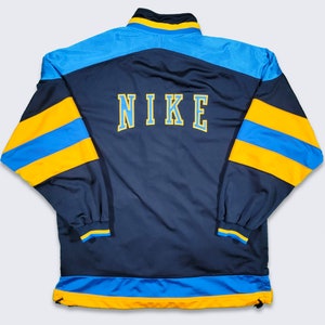 Nike Vintage 90s Blue & Yellow Track Jacket   Light Weight Coat Stitched on Logos Zipper Closure - Size Men&#39;s Extra Large - FREE SHIPPING
